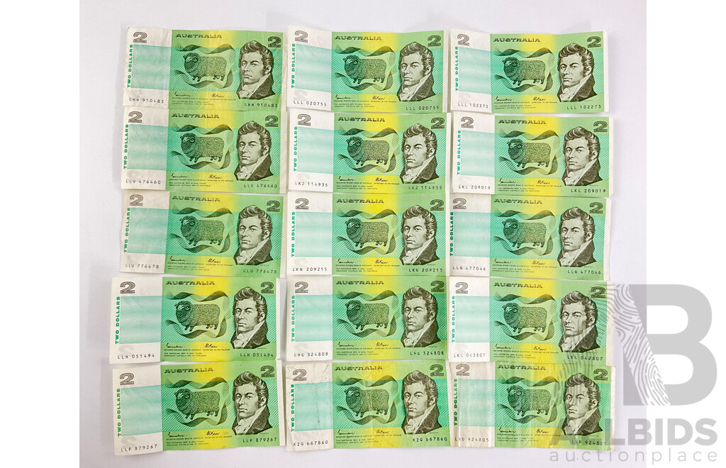 Australian 1985 Two Dollar Notes, Johnston/Fraser R89