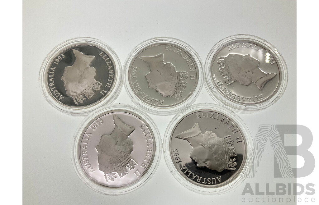 Five Australian RAM 1993 Five Dollar Materpieces in Silver .925