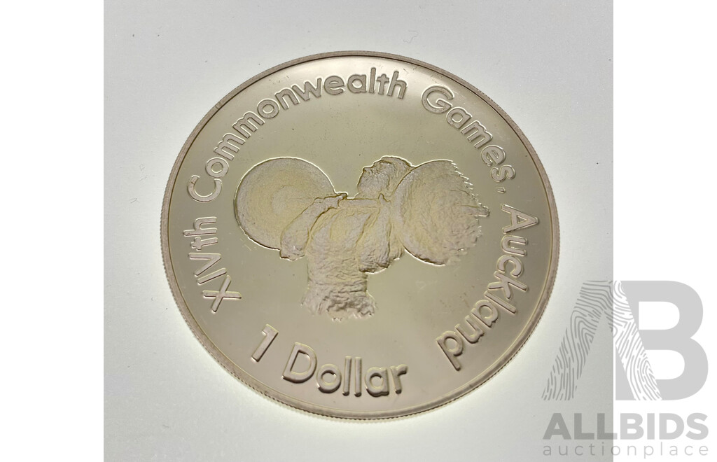 New Zealand 1989 Silver One Dollar Coin, Commonwealth Games Weight Lifting .925