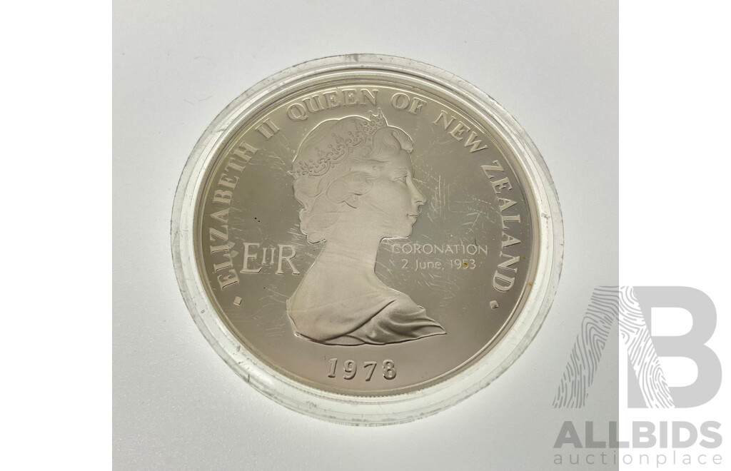 New Zealand 1978 Silver One Dollar Coin, 25th Anniversary QE2 Coronation .925