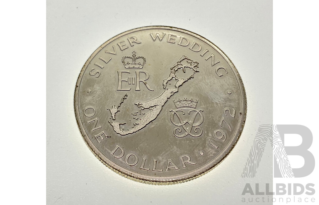 Bermuda 1972 Silver One Dollar Coin, Silver Wedding .925