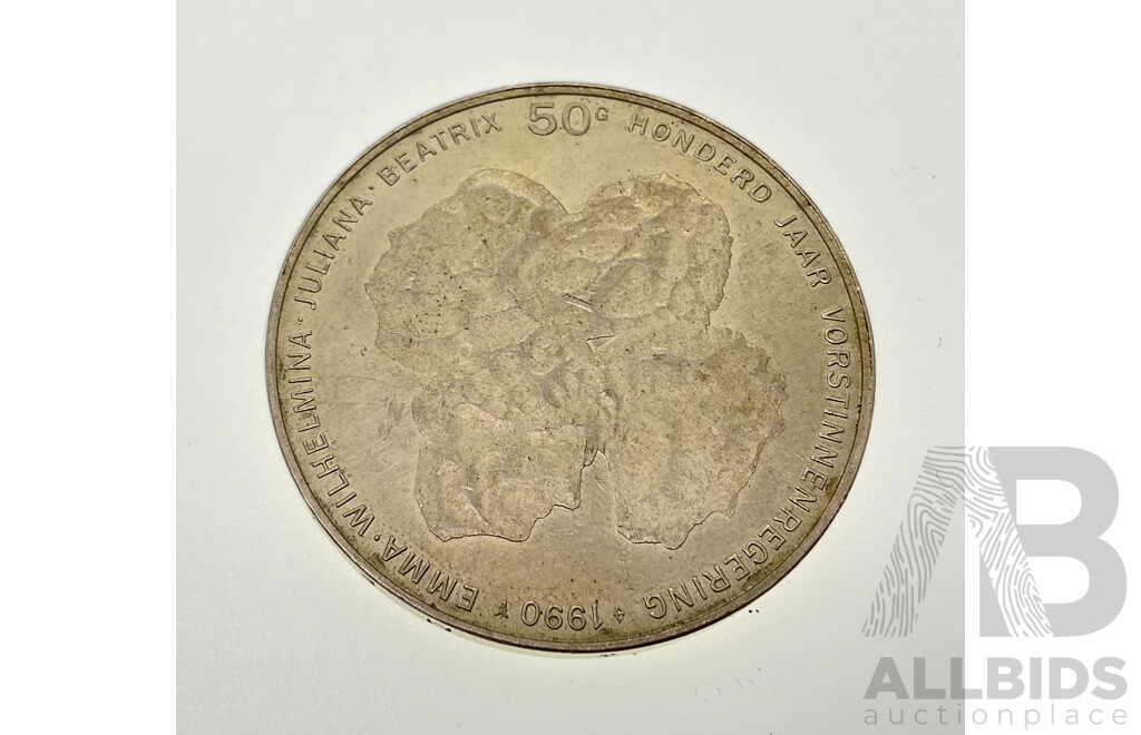 Netherlands 1990 Silver Fifty Gulden Coin, Queen Beatrix .925
