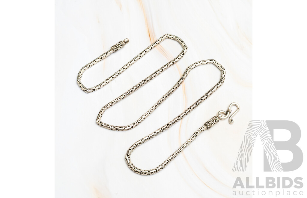 Mexican Sterling Silver Ring, Size T and Ornate Sterling Silver Decorative Rope Link Necklace with S Hook Clasp, 60cm, 52.86 Grams