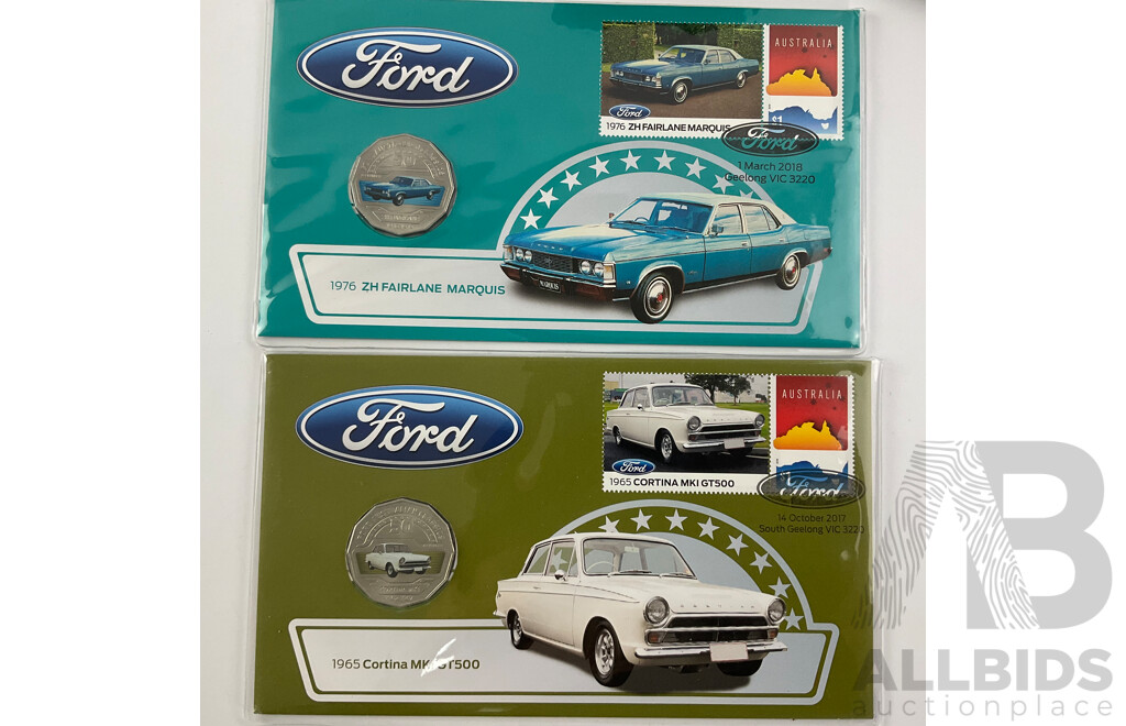 Australian PNCs Including 2017 Ford Cortina MK 1 GT500, Ford ZH Failane Marquis, 2008 World Youth Day, 2012 Merry Christmas, 1988 Bicentennial Commemorative Medallion, RAM 1984 Bluebell Medallion