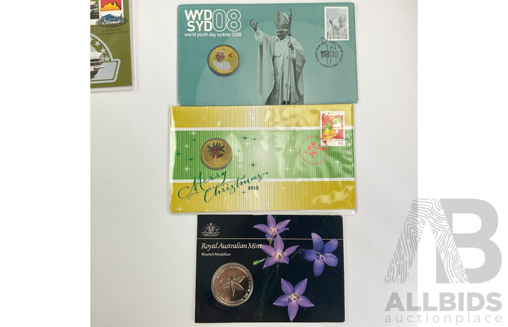 Australian PNCs Including 2017 Ford Cortina MK 1 GT500, Ford ZH Failane Marquis, 2008 World Youth Day, 2012 Merry Christmas, 1988 Bicentennial Commemorative Medallion, RAM 1984 Bluebell Medallion
