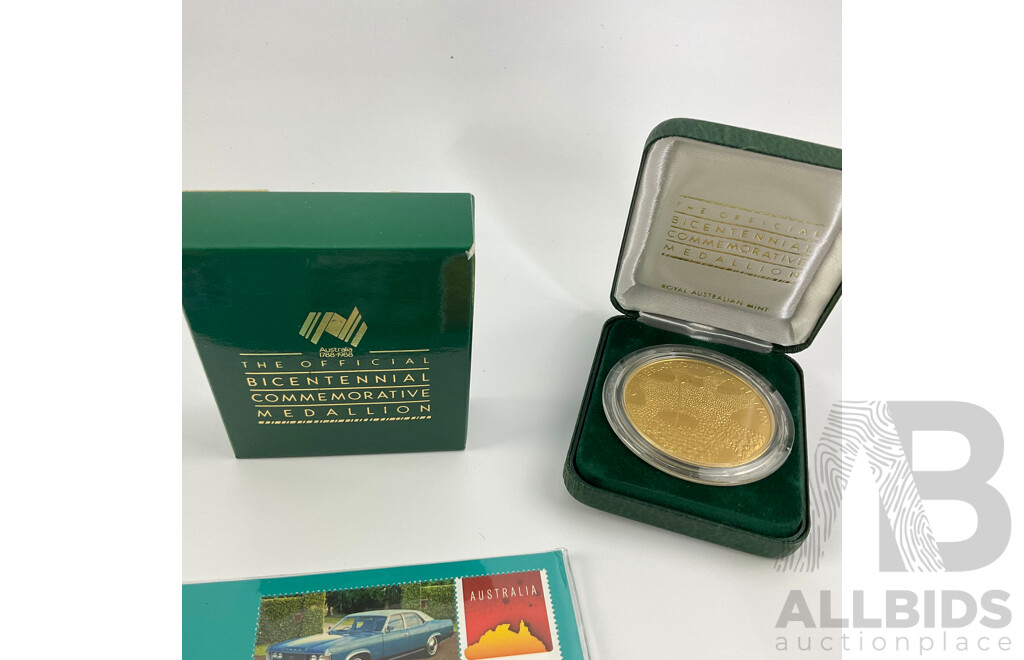 Australian PNCs Including 2017 Ford Cortina MK 1 GT500, Ford ZH Failane Marquis, 2008 World Youth Day, 2012 Merry Christmas, 1988 Bicentennial Commemorative Medallion, RAM 1984 Bluebell Medallion