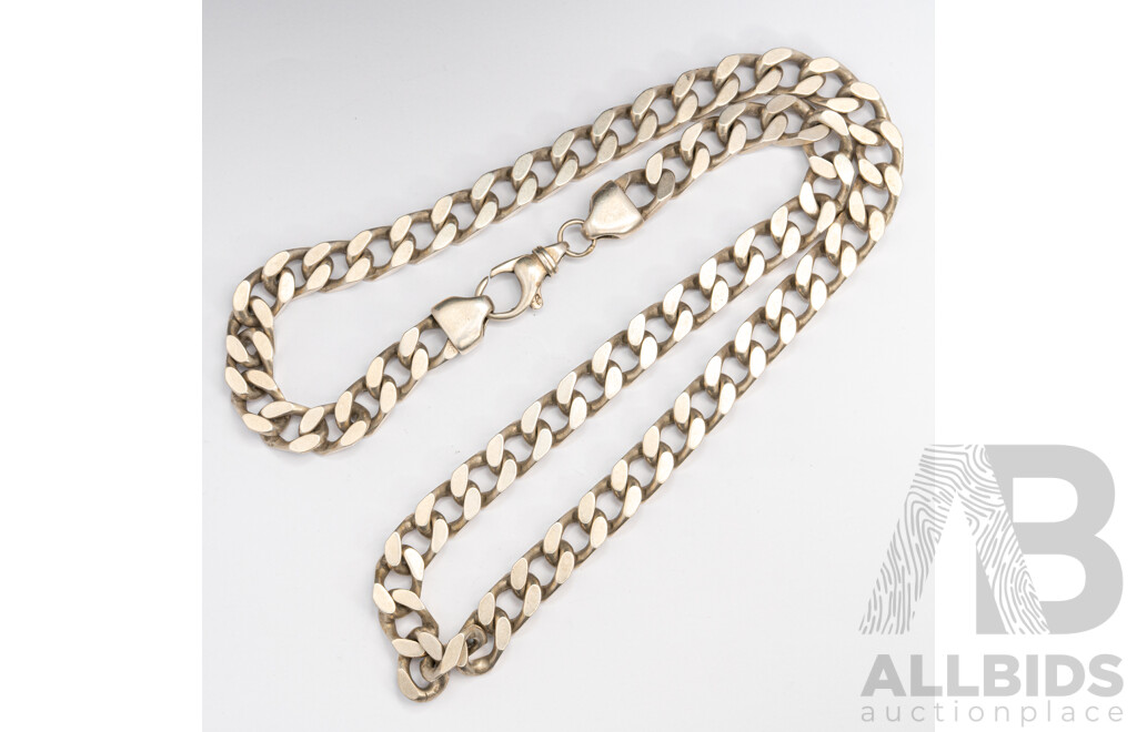 Sterling Silver Heavy Flat Curb Necklace, 60cm, 113 Grams