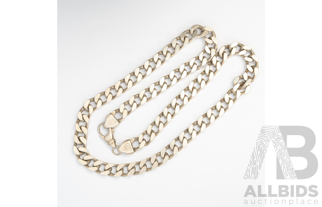 Sterling Silver Heavy Flat Curb Necklace, 60cm, 113 Grams