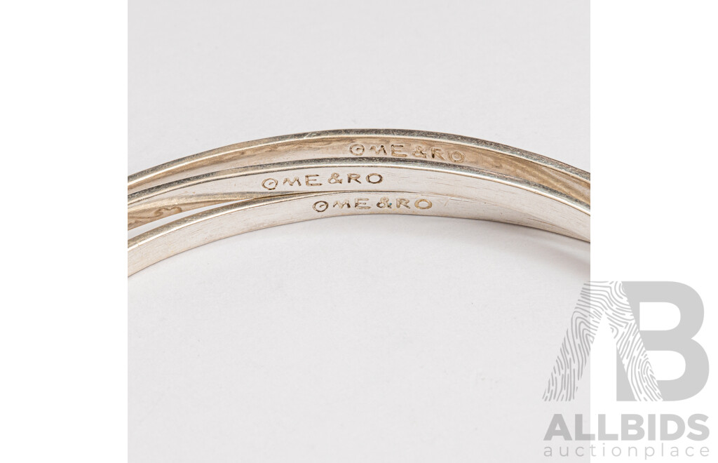 Sterling Silver (3) Thin Vintage Patterned Stacking Bangles, 64mm, 18.67 Grams