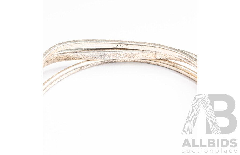 Sterling Silver Stacking Bangles, (3) Round, Rectangular and Square Shaped, 43.29 Grams