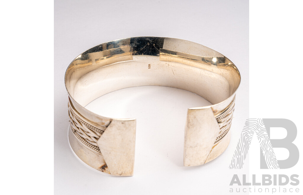 Sterling Silver Vintage Patterned Open Cuff Bangle, 68mm Diameter, 52.72 Grams