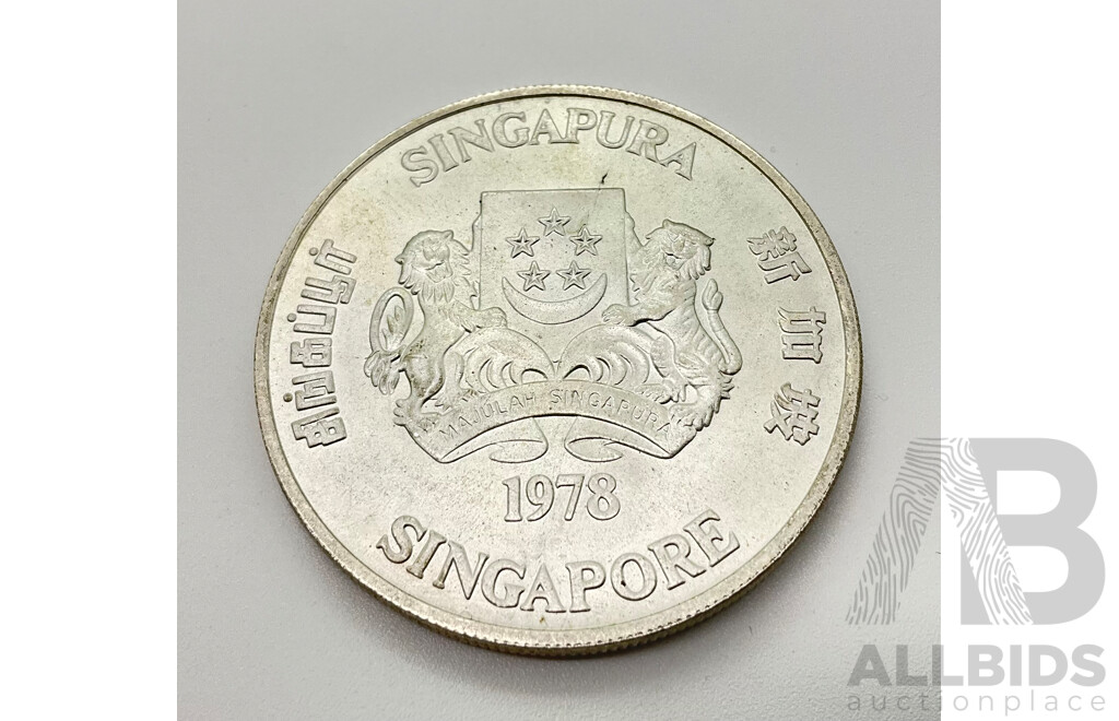 Singapore 1978 Silver Ten Dollar Coin, Communications Satellite .500