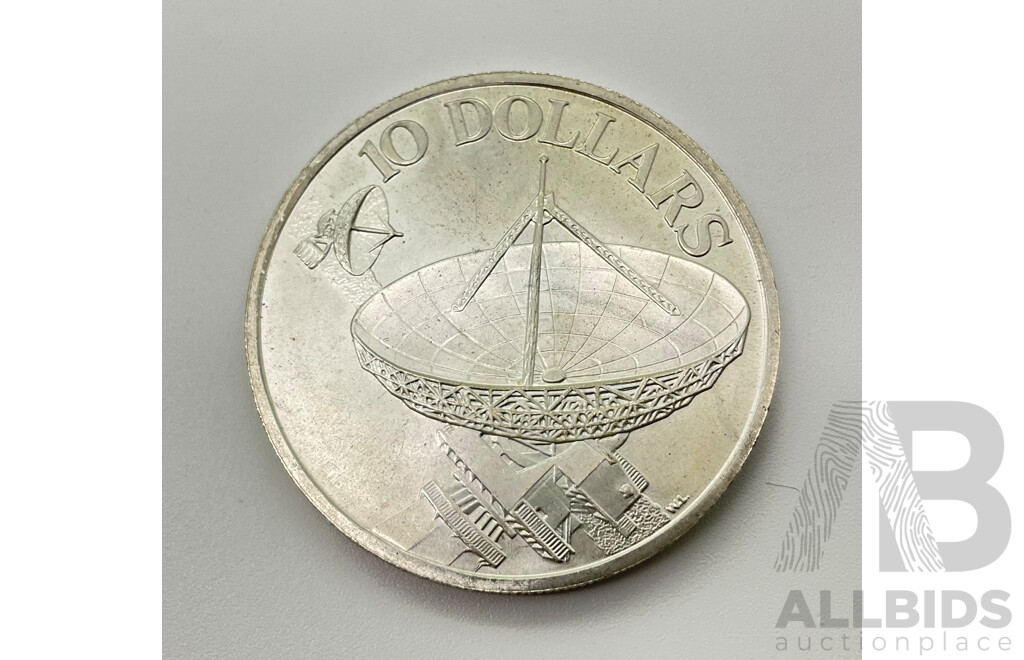 Singapore 1978 Silver Ten Dollar Coin, Communications Satellite .500