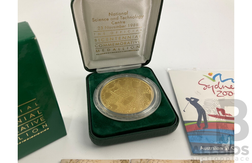 Australian Commemorative One Dollar Coins Including 1995 Waltzing Matilda 'S' Mint Mark(5) 2004 Eureka, 2022 AFL Essendon, 2002 Year of Outback, 2009 World Masters Games, 1991 Fifty Cent 25 Years Decimal Currency...........