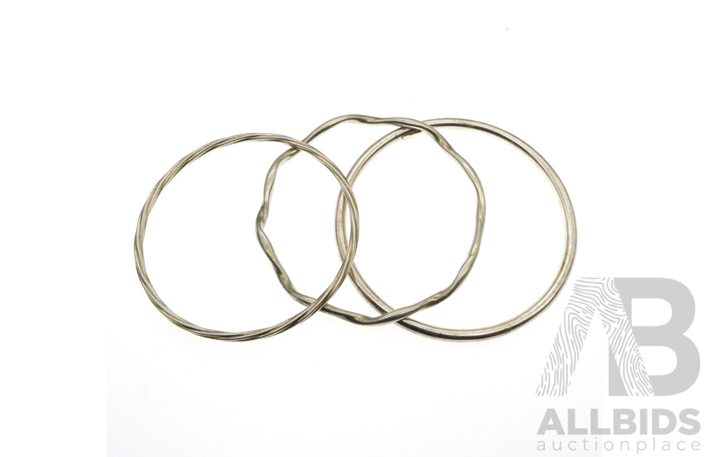 Sterling Silver (3) Bangles, 62mm and 66mm Diameter, 21.70 Grams