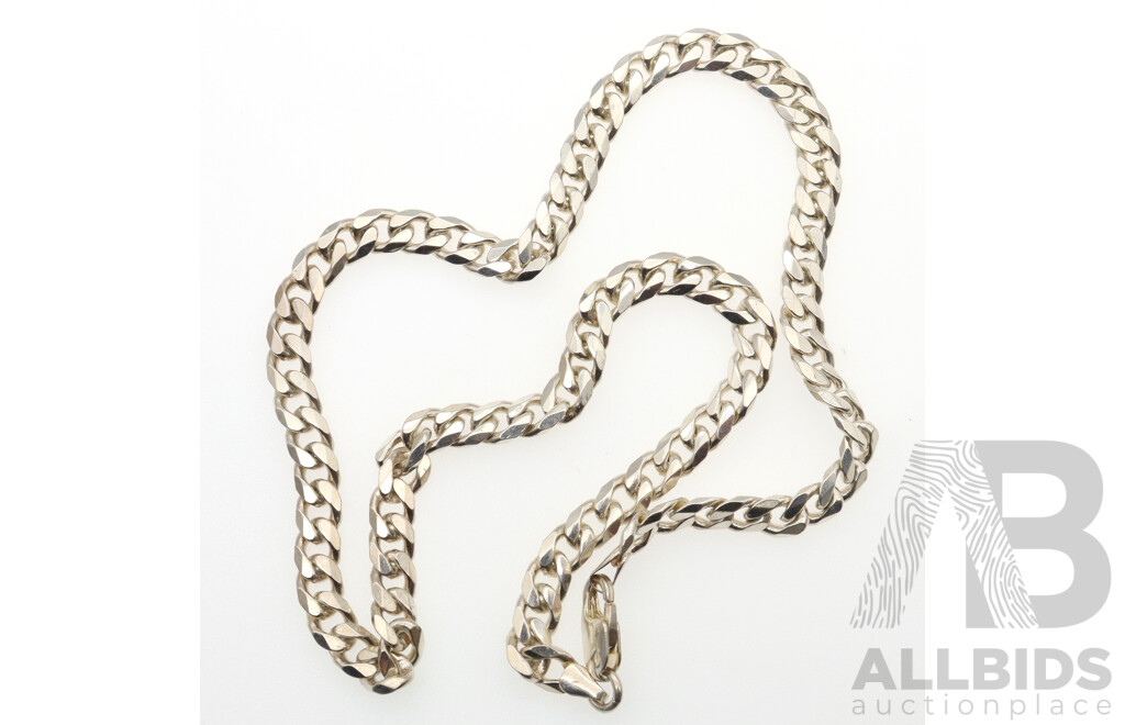 Sterling Silver Flat Curb Link Chain, 6.85mm Wide, 50cm, 47.34 Grams - Hallmarked 925