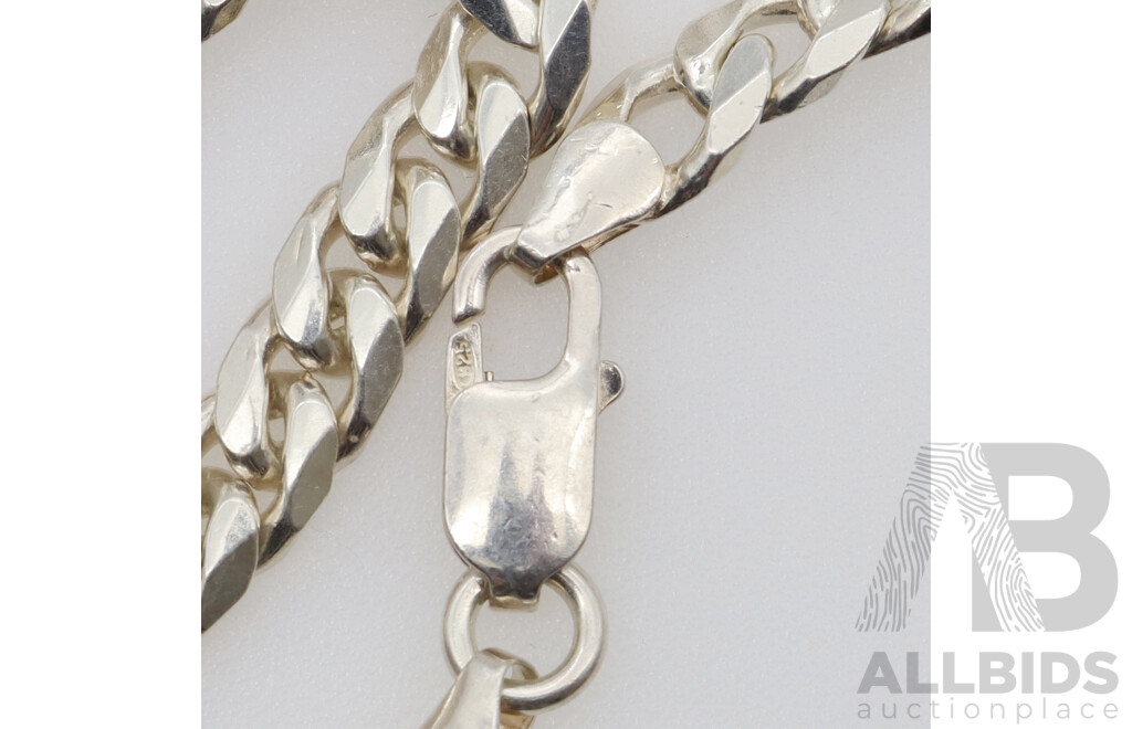 Sterling Silver Flat Curb Link Chain, 6.85mm Wide, 50cm, 47.34 Grams - Hallmarked 925