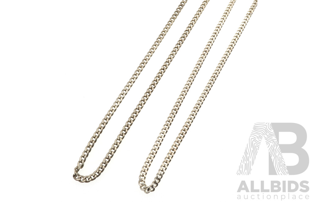 Sterling Silver (2) Flat Curb Link Necklaces, 45cm & 54cm, 29.97 Grams