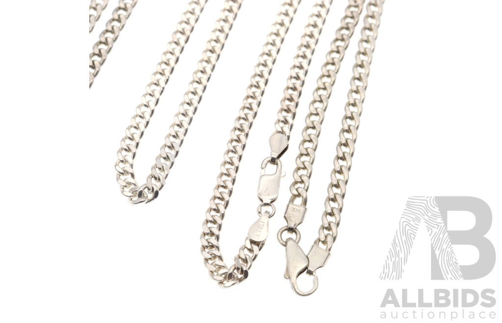 Sterling Silver (2) Flat Curb Link Necklaces, 45cm & 54cm, 29.97 Grams