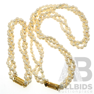 Freshwater Cultured Baroque Pearl Triple Strand Twisted Necklace, 40cm with Matching Bracelet 18cm with Gold Tone Clasps