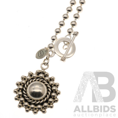 Najo Sterling Silver Ball Link Chain Necklace with Fob and Mandala Style Ball Pendant, 60cm, 55.21 Grams