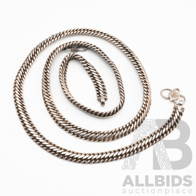 Sterling Silver Fancy Curb Link Necklace with Hook Clasp, 52cm 94.0 Grams