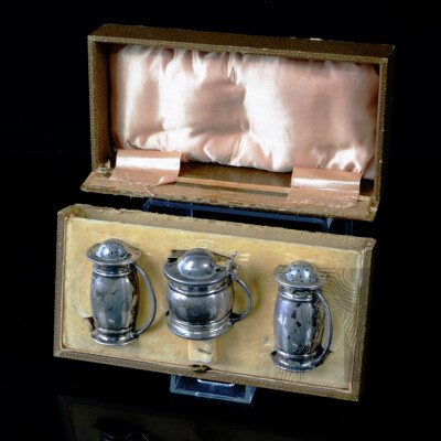 Vintage Sterling Silver Condiments Set in Orginal Box, Birmingham 1938, 90.23 Grams