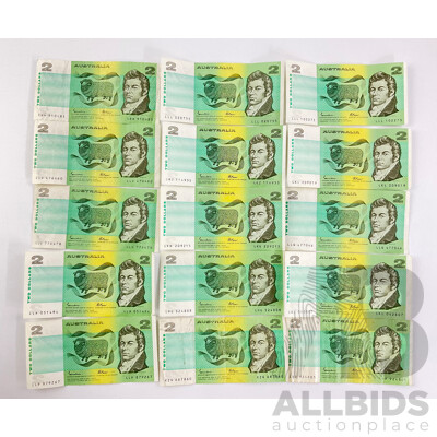 Australian 1985 Two Dollar Notes, Johnston/Fraser R89