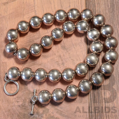 Sterling Silver Beaded Ball Necklace with T-Bar Clasp, 43cm Long, 84 Grams