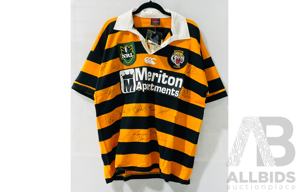 Vintage 1999 Balmain Tigers Replica Merch Jersey with Tag Still Attached Signed by the 1999 Team