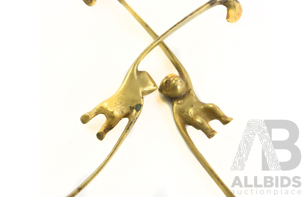 Two Vintage Brass Monkey Hooks