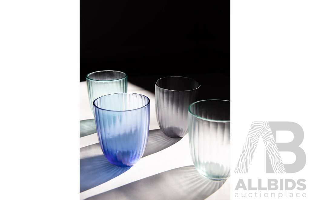 L76 - Bison Home Heron Vessel in Slate and Iguassu Glass Set of Four in Blue Tones