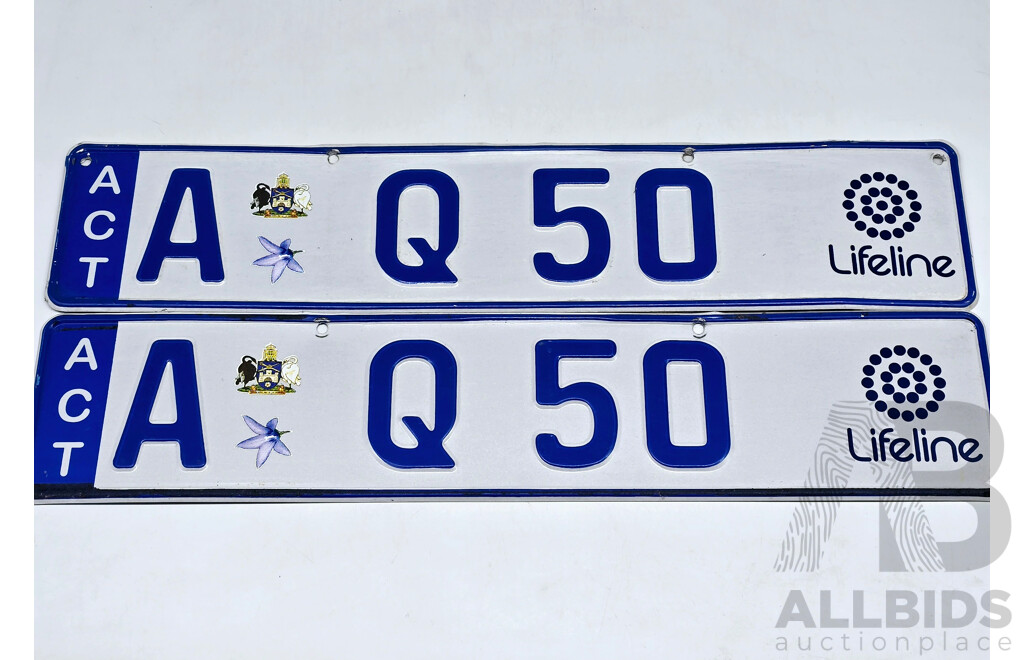L83 - ACT Four Character Number Plate – AQ50 with Lifeline Logo