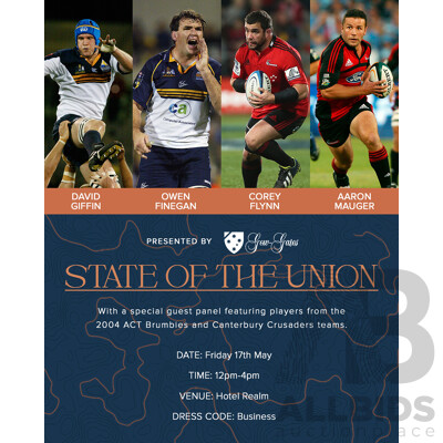 L101 - 2 Seats to the State of the Union Luncheon, Proudly Hosted by the Safeguard Global ACT Brumbies and Presented by Gow-Gates Insurance Brokers -  Valued at $650