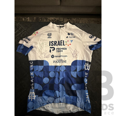 L86 - Framed UCI World Team Cycling Jersey Signed by 4 Times Tour De France Winner