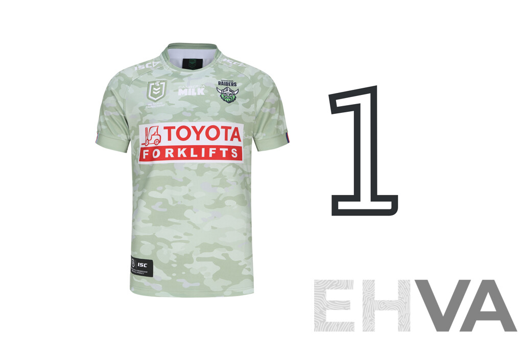 1. Chevy Stewart - Player Cut and Signed Canberra Raiders 2024 ANZAC Jersey - Proceeds Towards Australian Kookaburra Kids Foundation