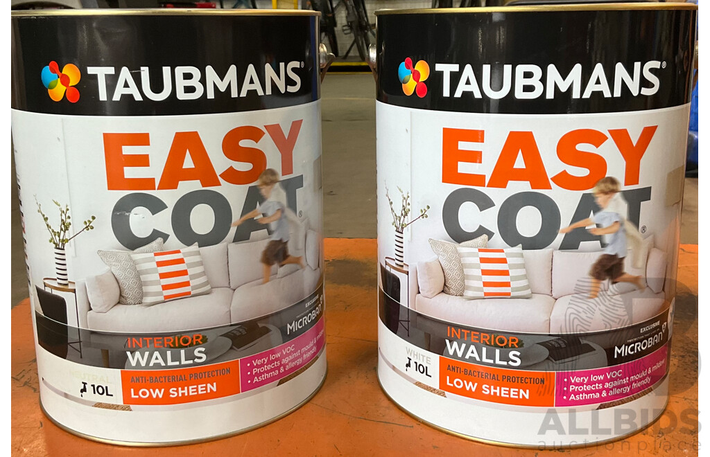 TAUBMANS Easy Coat Low Sheen White for Interior Walls 10L - Lot of 2