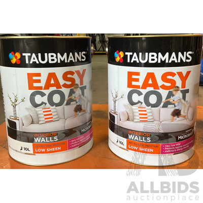 TAUBMANS Easy Coat Low Sheen White for Interior Walls 10L - Lot of 2