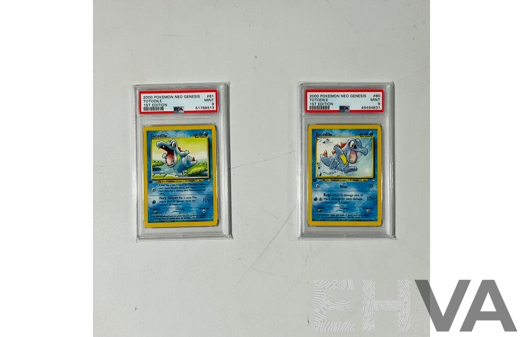 Pokémon TCG 1999 Neo Genesis 1st Edition Totodile #80/111 - PSA 9 and Neo Genesis 1st Edition Totodile #81/111 - PSA 9