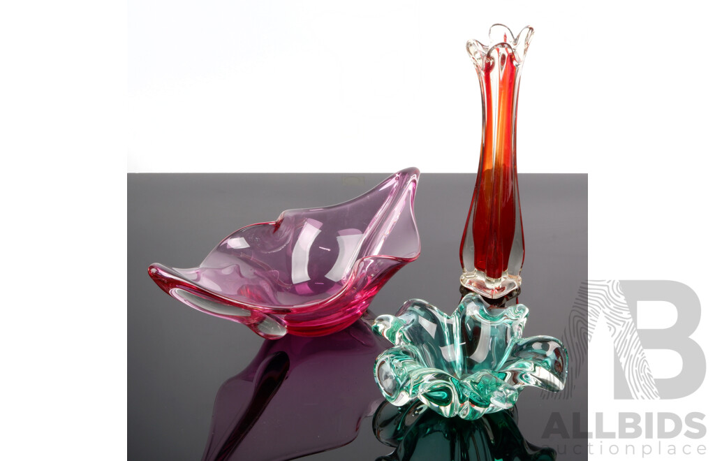 Collection Three  Mid Century Glass Pieces of Organic Form Including Elephant Trunk From Vase