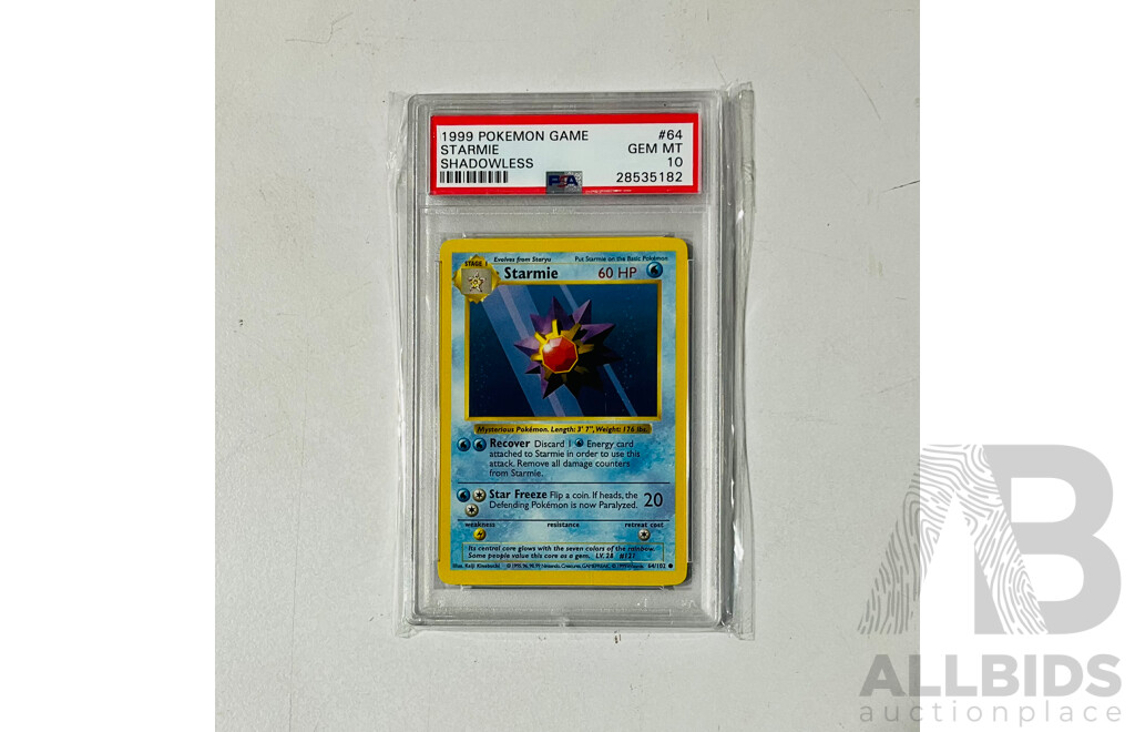 Pokémon TCG 1999 Starmie Shadowless #64/102 - PSA 10