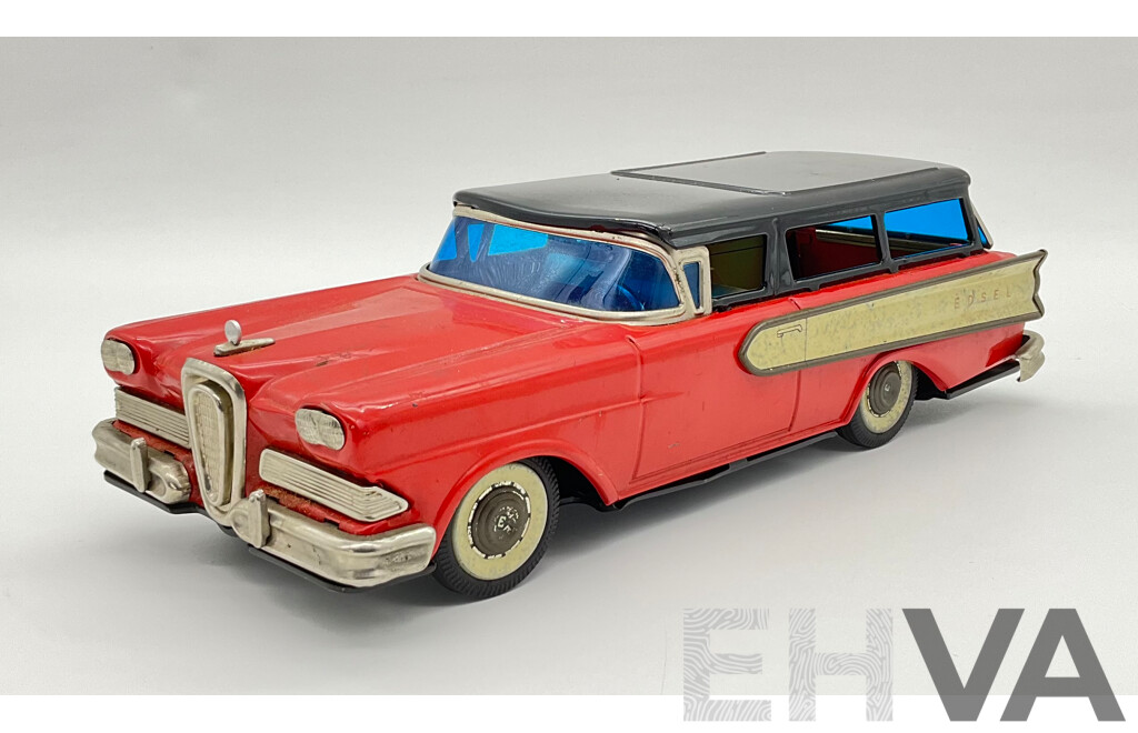 Vintage Haji Pressed Steel Toy 1958 Ford Edsel Station Wagon, Made in Japan