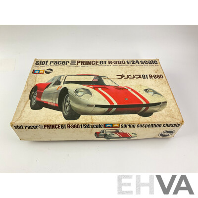 Rare Tamiya Prince GTR-380 1/24 Scale Slot Car with 1960's Formular One and Spare Chassis, Includes Vintage Hand Controllers, Spare Crown Gears, Wheels Etc