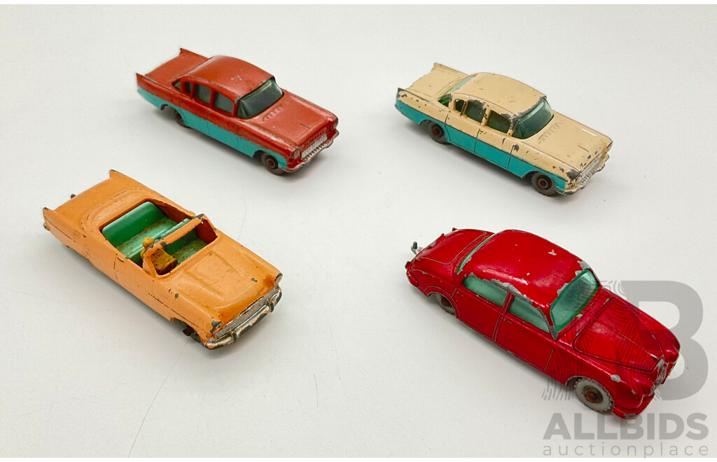 Collection of Four Vintage Lesney Matchbox Vehicles Including Jaguar 3.4 Liter, 1958 Vauxhall Cresta(2) and Ford Zodiac Convertible