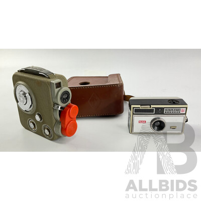 Vintage Kodak 35mm Instamatic 104 Camera and Eumig 8mm Film Camera with Leather Case