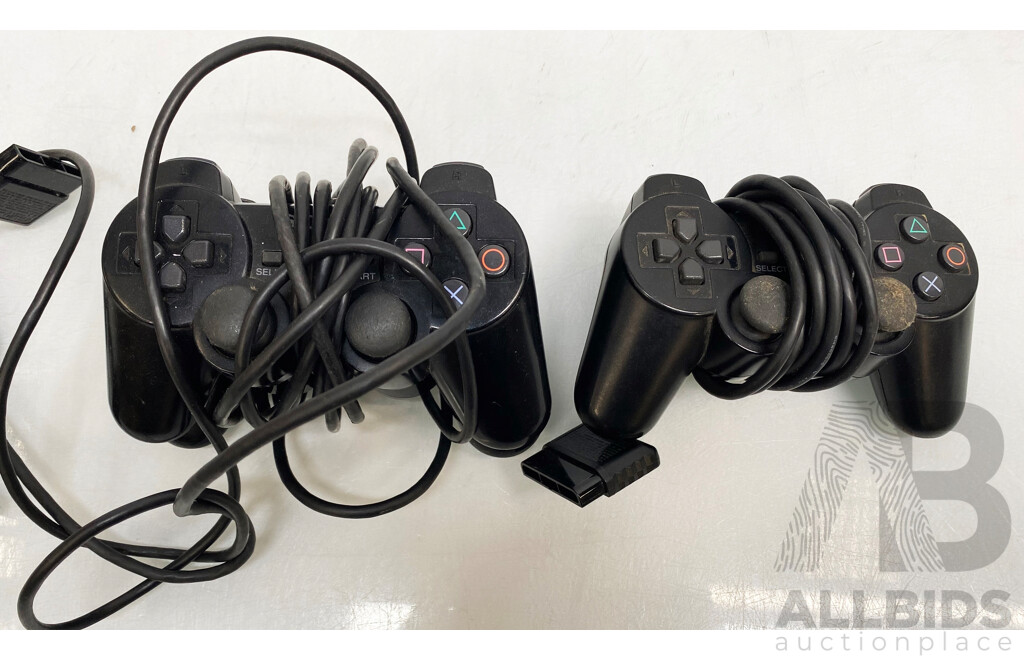 Sony (SCPH-75002) Black PlayStation 2 Slim Console - Lot of Two W/ Controllers/Power Adapters/Memories/Games