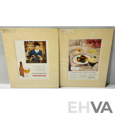 Five Mounted Vintage Magazine Advertisements From the 1930s & 1950 Including Craven Cigarettes, Whitbread Ale & Guiness (5)