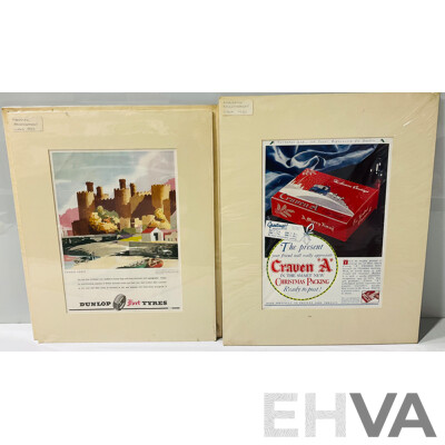 Five Mounted Vintage Magazine Advertisements From the 1930s & 1950 Including Craven Cigarettes, Whitbread Ale & Guiness (5)