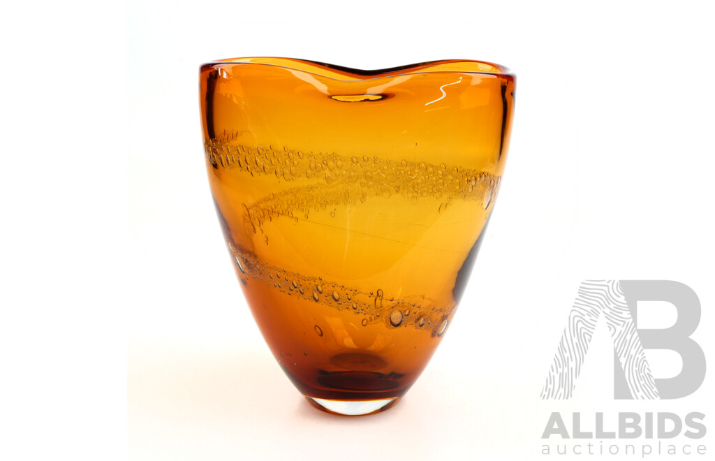 Studio Art Amber Glass Vase with Internal Bubble Swirl Detail