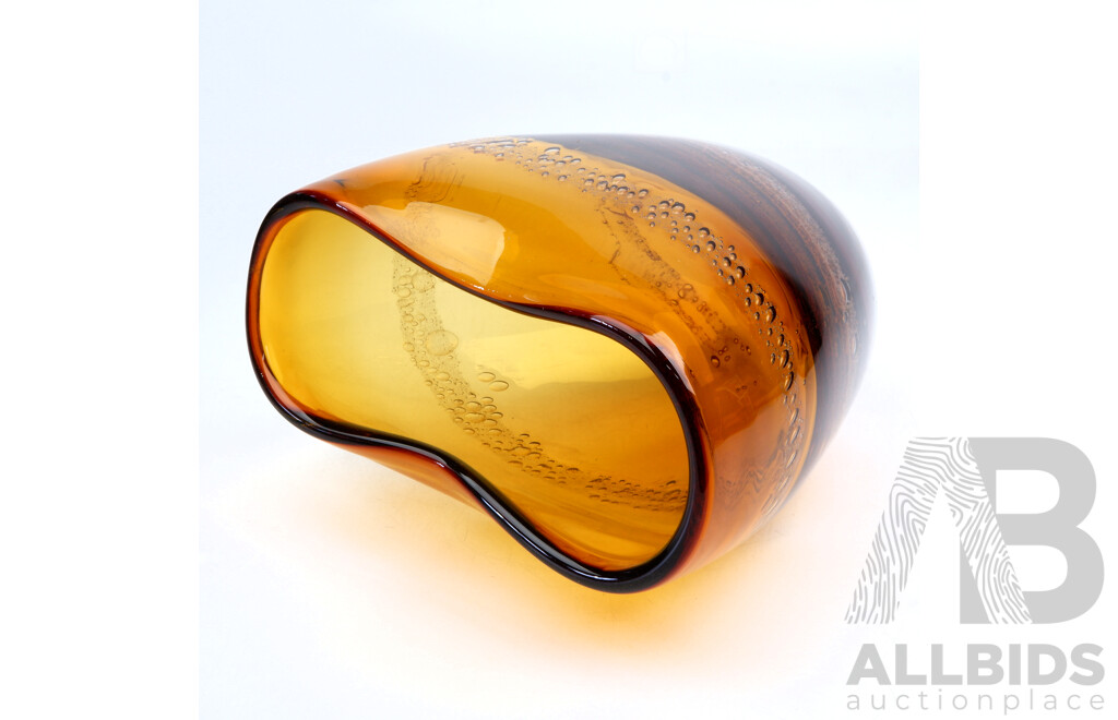 Studio Art Amber Glass Vase with Internal Bubble Swirl Detail